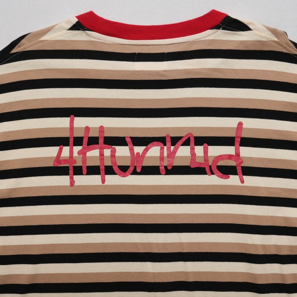 4Hunnid Ringer T Shirt Mens XL Tan Black Stripe Streetwear Graphic Logo - Picture 11 of 15